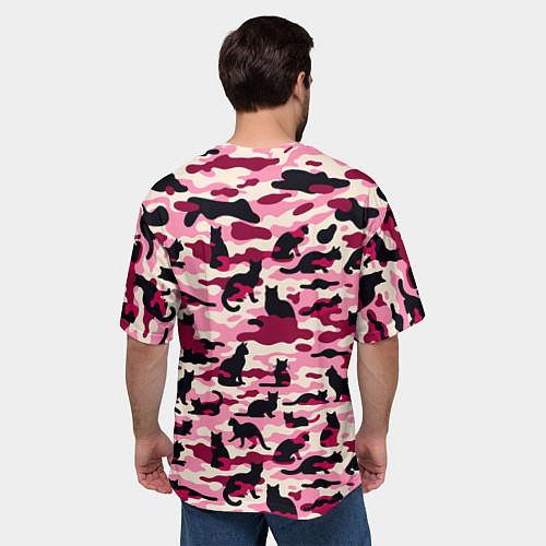 Мужская футболка оверсайз Камуфляжные розовые котики / 3D-принт – фото 4