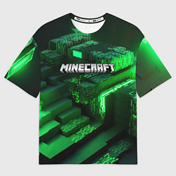 Футболка оверсайз мужская Minecraft logo зеленые неоновые кубы, цвет: 3D-принт