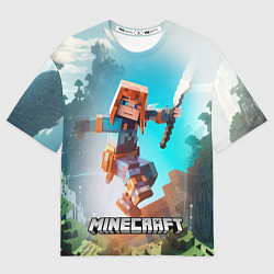 Футболка оверсайз мужская Персонаж Minecraft с мечом, цвет: 3D-принт