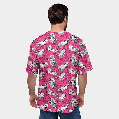 Мужская футболка оверсайз Выдры в розовой воде / 3D-принт – фото 4