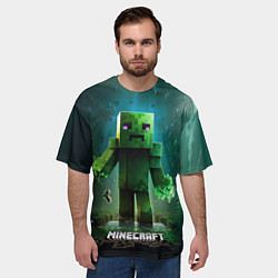 Футболка оверсайз мужская Minecraft зеленый персонаж на острове, цвет: 3D-принт — фото 2