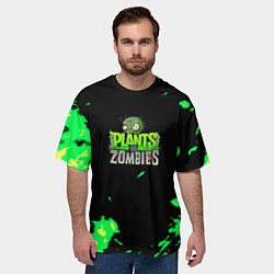 Футболка оверсайз мужская Plants vs Zombies зелёная текстура, цвет: 3D-принт — фото 2