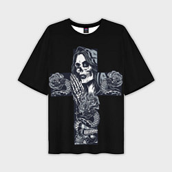 Мужская футболка оверсайз Santa muerte cross