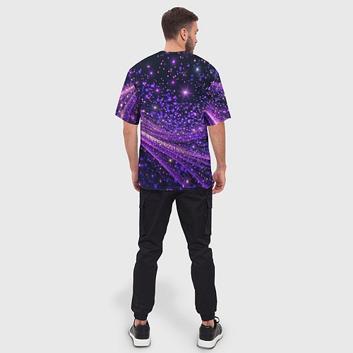 Мужская футболка оверсайз Фиолетовые сверкающие абстрактные волны / 3D-принт – фото 4