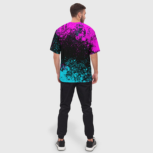 Мужская футболка оверсайз Роблокс - неоновые брызги / 3D-принт – фото 4