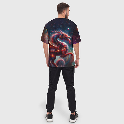Мужская футболка оверсайз Красный космический дракон / 3D-принт – фото 4