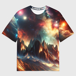 Мужская футболка оверсайз Space landscape with mountains