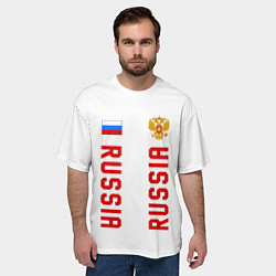 Футболка оверсайз мужская Россия три полоски на белом фоне, цвет: 3D-принт — фото 2