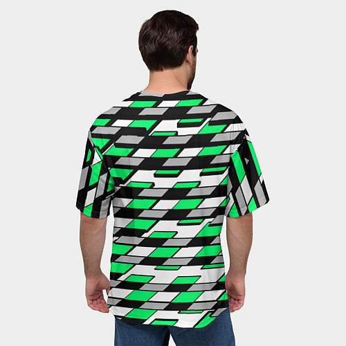 Мужская футболка оверсайз Зелёные четырёхугольники на белом фоне / 3D-принт – фото 4