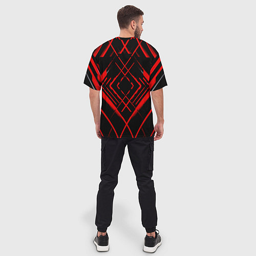 Мужская футболка оверсайз Красные линии ромб / 3D-принт – фото 4
