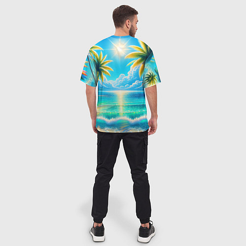 Мужская футболка оверсайз Ван Пис - Луффи и пальмы / 3D-принт – фото 4