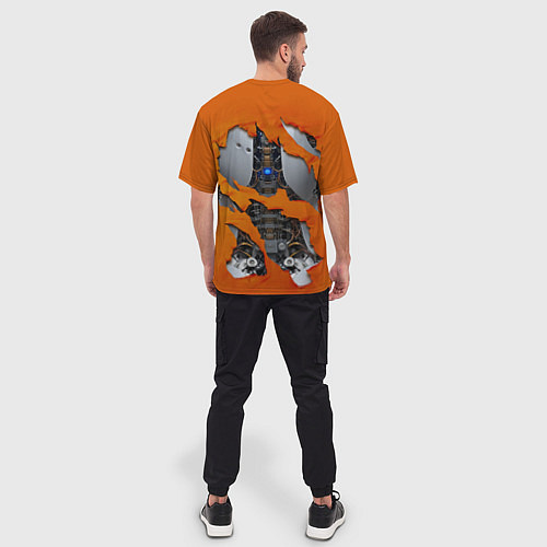 Мужская футболка оверсайз Кибермеханизм мужской оранжевый / 3D-принт – фото 4