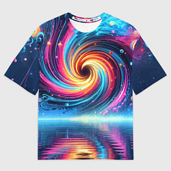 Футболка оверсайз мужская Неоновая космическая абстракция - нейросеть, цвет: 3D-принт