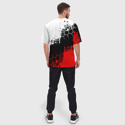 Мужская футболка оверсайз Helldivers - бело-красные брызги / 3D-принт – фото 4
