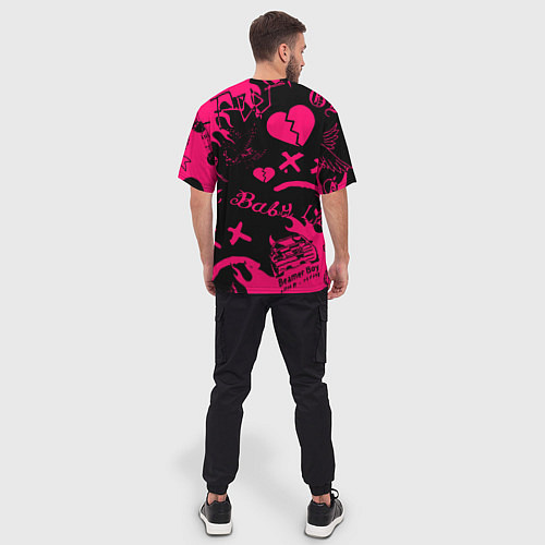 Мужская футболка оверсайз Lil peep pink steel rap / 3D-принт – фото 4