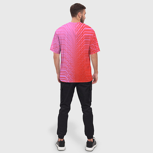 Мужская футболка оверсайз Красные градиентные линии / 3D-принт – фото 4