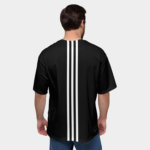 Мужская футболка оверсайз СССР гост три полоски на черном фоне / 3D-принт – фото 4