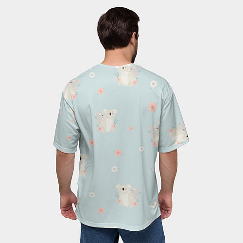 Мужская футболка оверсайз Коалы и цветы / 3D-принт – фото 4