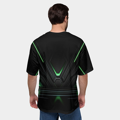 Мужская футболка оверсайз Футуристическая абстракция с зеленым неоновым свет / 3D-принт – фото 4