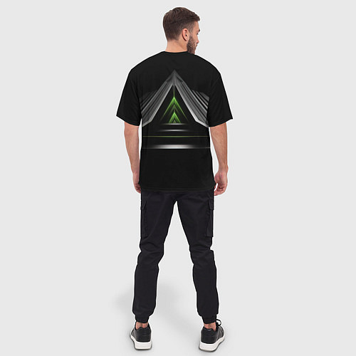 Мужская футболка оверсайз Black green abstract nvidia style / 3D-принт – фото 4