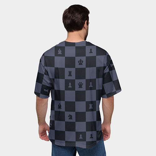 Мужская футболка оверсайз Синяя шахматная доска / 3D-принт – фото 4