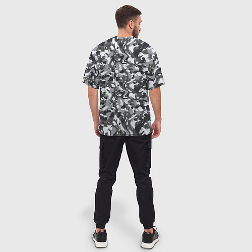 Мужская футболка оверсайз Пиксельный камуфляж серого цвета / 3D-принт – фото 4