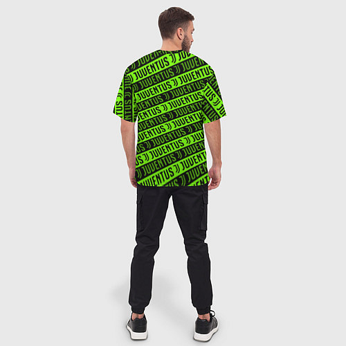 Мужская футболка оверсайз Juventus green pattern sport / 3D-принт – фото 4
