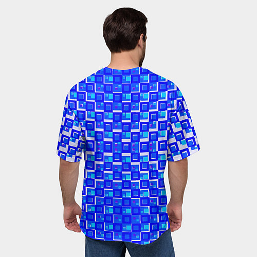 Мужская футболка оверсайз Синие квадраты на белом фоне / 3D-принт – фото 4