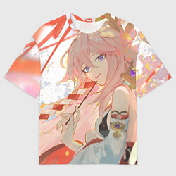 Футболка оверсайз мужская Genshin Impact Яэ Miko smile kitsune, цвет: 3D-принт