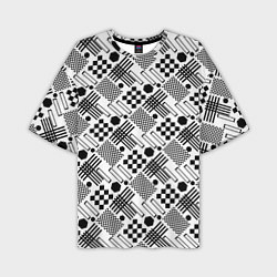 Футболка оверсайз мужская Современный черно белый геометрический узор, цвет: 3D-принт