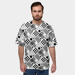 Футболка оверсайз мужская Современный черно белый геометрический узор, цвет: 3D-принт — фото 2