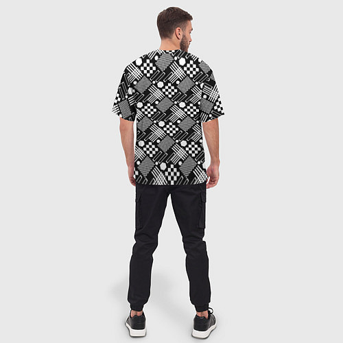 Мужская футболка оверсайз Черно белый узор из геометрических фигур / 3D-принт – фото 4