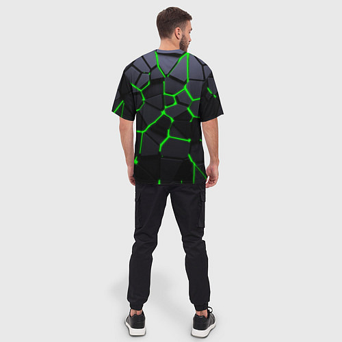 Мужская футболка оверсайз Зеленые плиты киберпанк / 3D-принт – фото 4