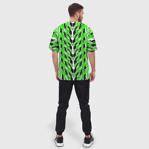 Мужская футболка оверсайз Зелёная техно броня / 3D-принт – фото 4