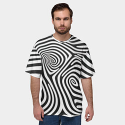 Футболка оверсайз мужская Черно-белый водоворот - зебра исллюзия шкуры, цвет: 3D-принт — фото 2