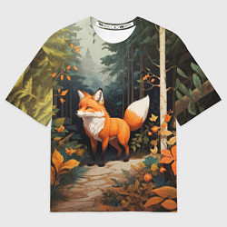 Мужская футболка оверсайз Лисёнок на лесной прогулке