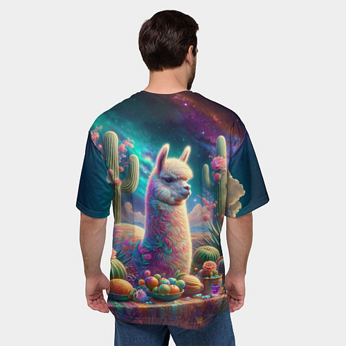 Мужская футболка оверсайз Альпака и кактусы на столе / 3D-принт – фото 4