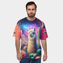 Футболка оверсайз мужская Альпака в кактусах и портал, цвет: 3D-принт — фото 2