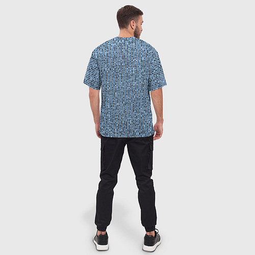 Мужская футболка оверсайз Голубой с чёрным мелкая мозаика / 3D-принт – фото 4