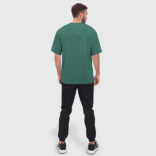 Мужская футболка оверсайз Патиново-зелёный в клетку / 3D-принт – фото 4
