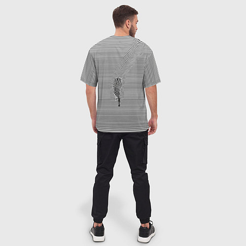 Мужская футболка оверсайз Зебра плывущая в полосках / 3D-принт – фото 4