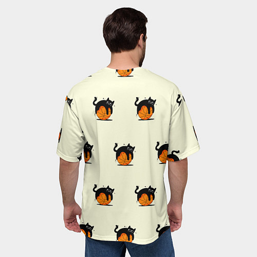 Мужская футболка оверсайз Черный котик на баскетбольном мяче узор / 3D-принт – фото 4