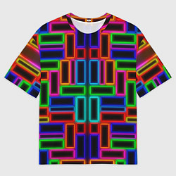 Футболка оверсайз мужская Цветные светящиеся прямоугольники, цвет: 3D-принт
