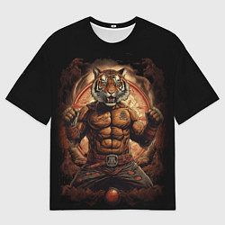Футболка оверсайз мужская Муай - Тай боевой тигр в перчатках, цвет: 3D-принт