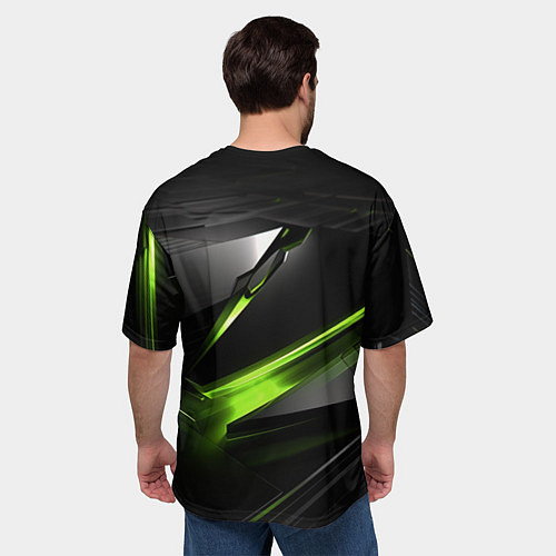 Мужская футболка оверсайз Зеленая абстрактная конструкция в стиле nvidia / 3D-принт – фото 4