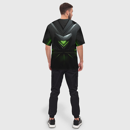 Мужская футболка оверсайз Яркая зеленая абстрактная конструкция в стиле nvid / 3D-принт – фото 4