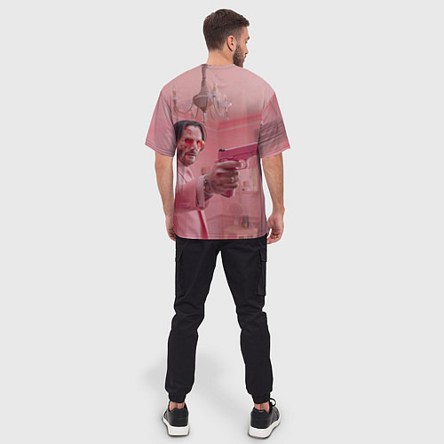 Мужская футболка оверсайз Джон Уик в розовом костюме / 3D-принт – фото 4
