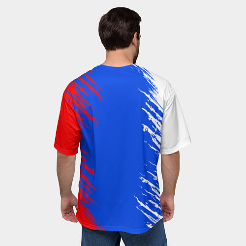 Мужская футболка оверсайз Триколор штрихи с гербор / 3D-принт – фото 4