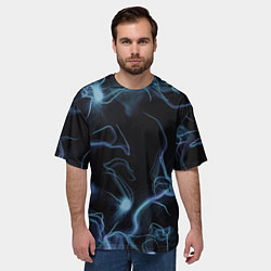 Футболка оверсайз мужская Синие неоновые молнии, цвет: 3D-принт — фото 2