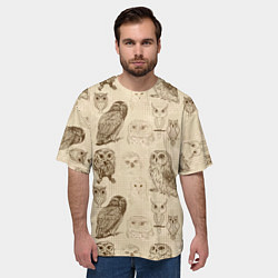 Футболка оверсайз мужская Эскизы сов тетрадный лист в клетку, цвет: 3D-принт — фото 2